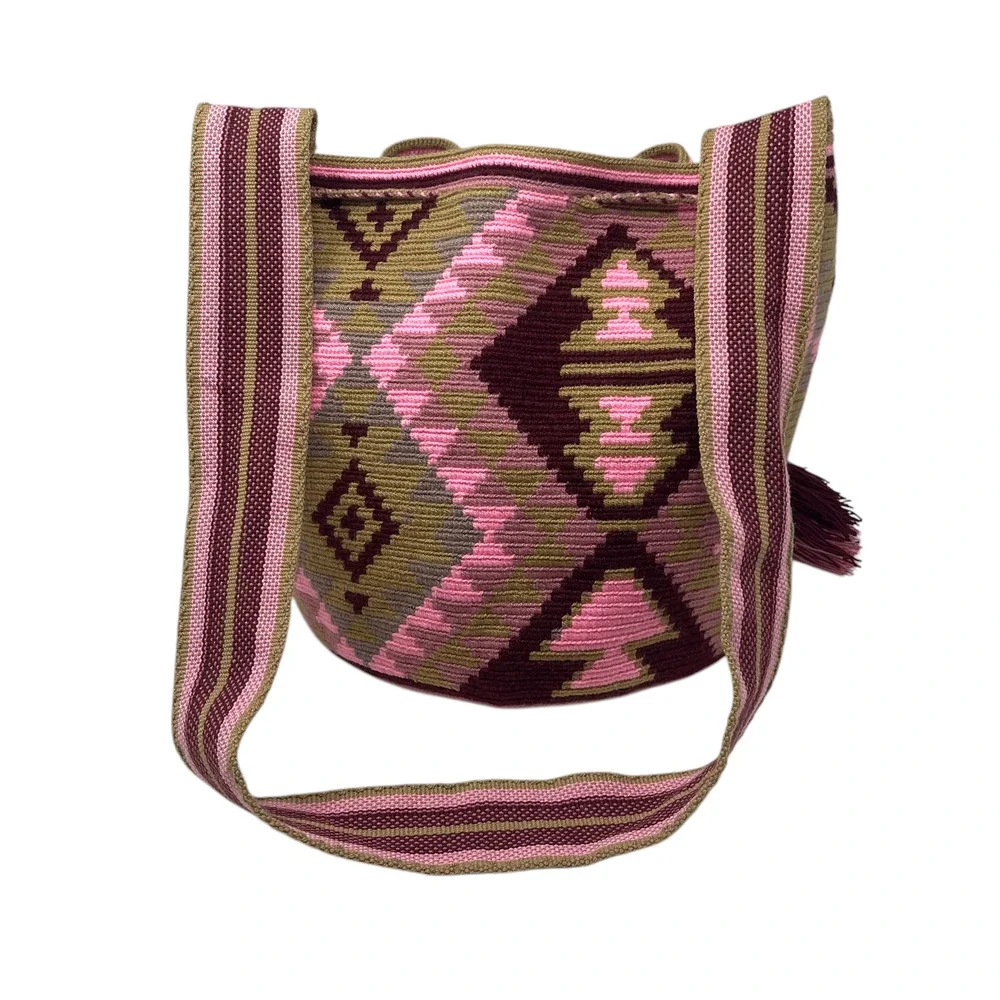 NWOT Chila Colombina Luna Bag - Wayuu Design - Natural - Tan - Pink - Handmade